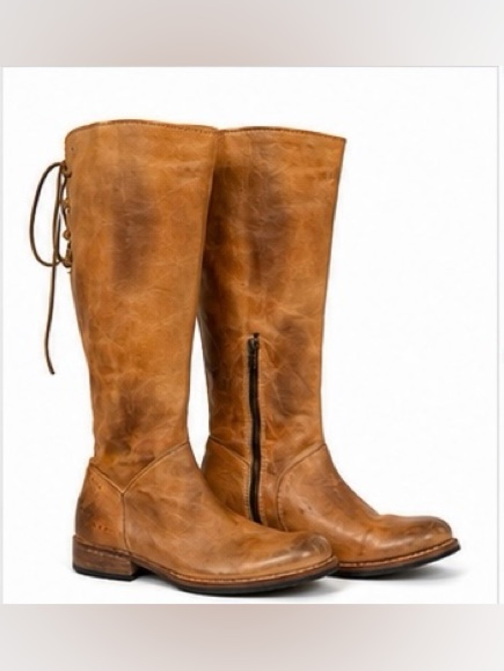 Bed|Stü Manchester Cobbler Series Tall Leather Lace Back Boots Cognac Boho, 7.5 - Picture 4 of 11